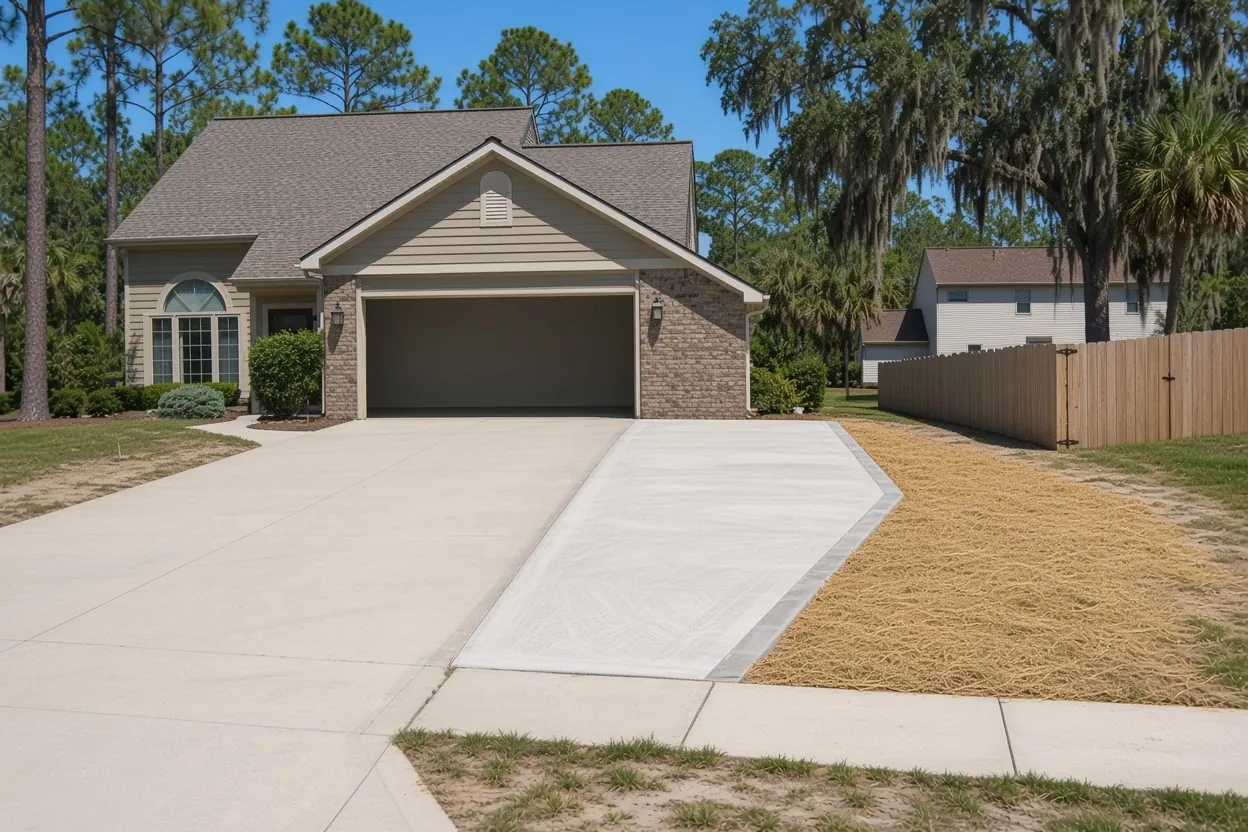 Broom-finish concrete driveway at a golf-community home in Grasslands, Lakeland