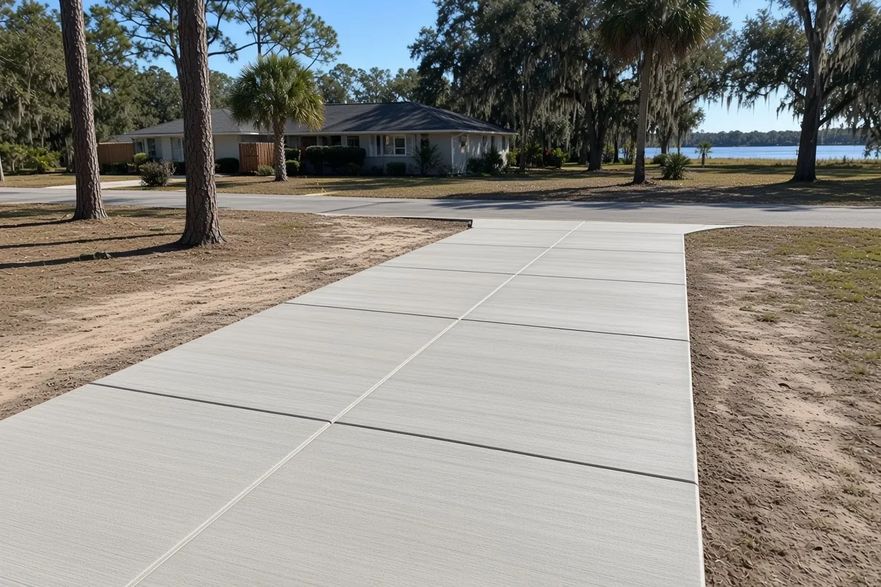Broom-finish concrete driveway at a Lakeshore home near Lake Parker in Lakeland