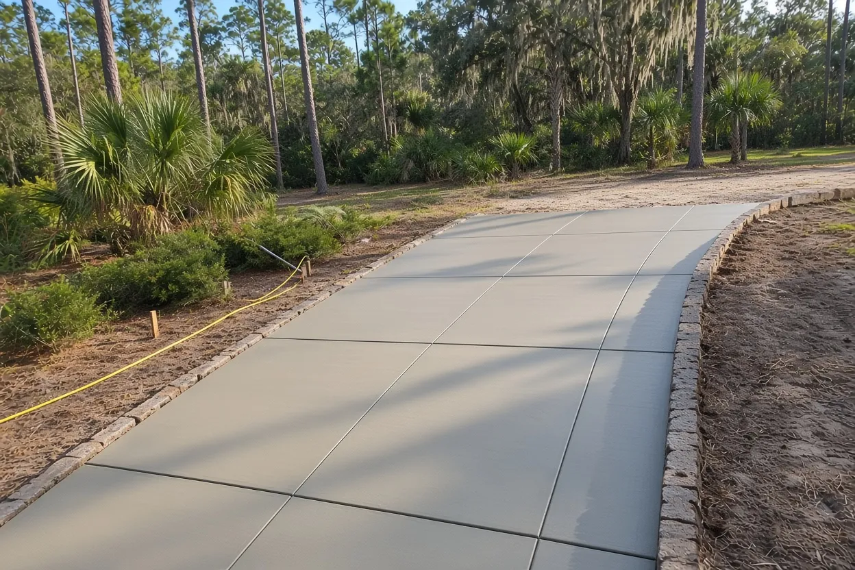 Concrete driveway apron and public sidewalk crossing at a City street in Lakeland's Paul A Diggs