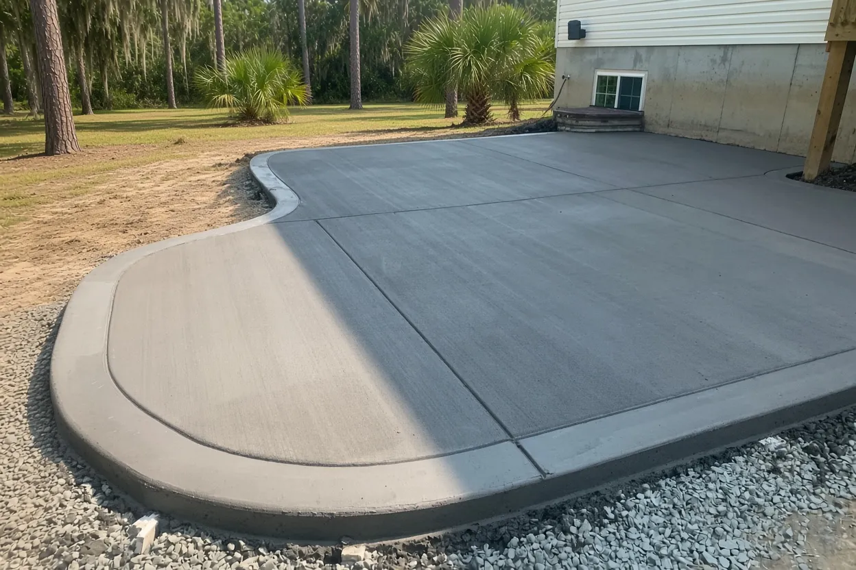 Concrete patio meeting the back wall of a Florida house with an isolation joint