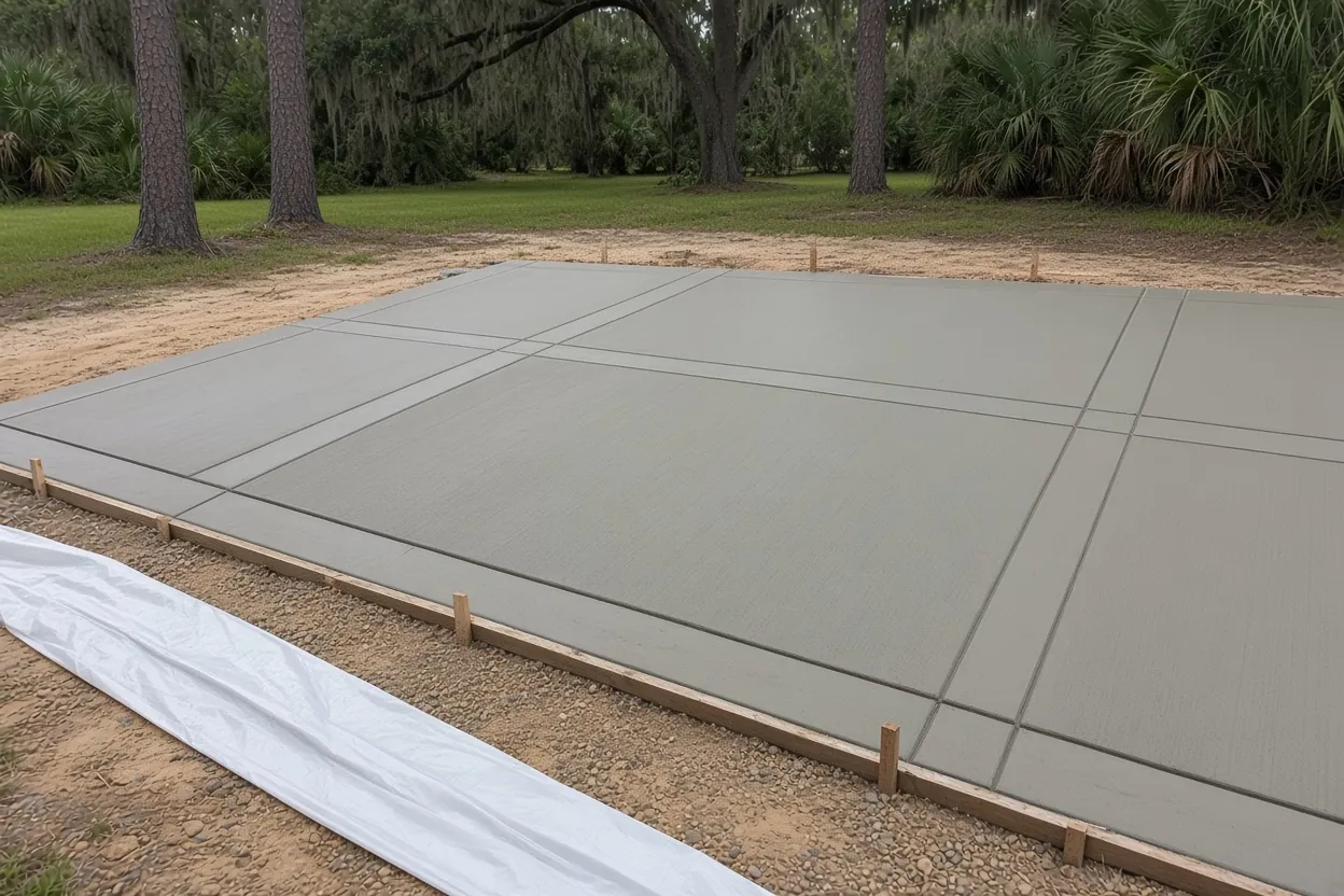 Old concrete driveway removed and base compacted for a new pour in Lakeland
